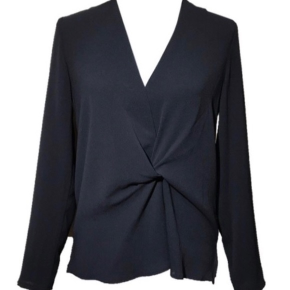 🎉TopShop Black Front Knot Long Sleeve Blouse Size 10 - Picture 1 of 8